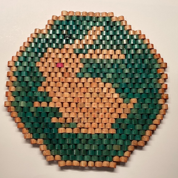 Vintage Wood Bead Trivet Rabbit Design Easter Decor - Picture 3 of 5